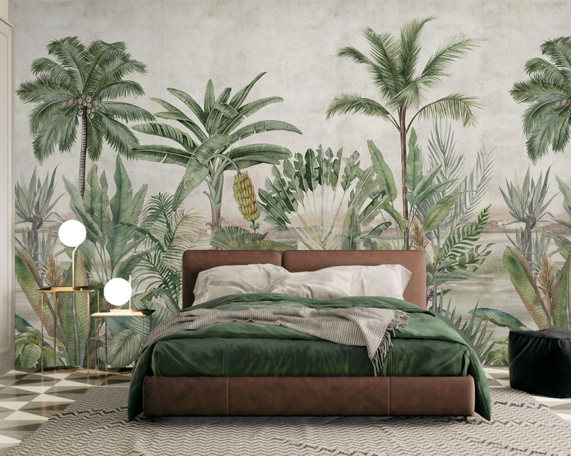 Watercolor Vintage Tropical Forest Wallpaper Mural
