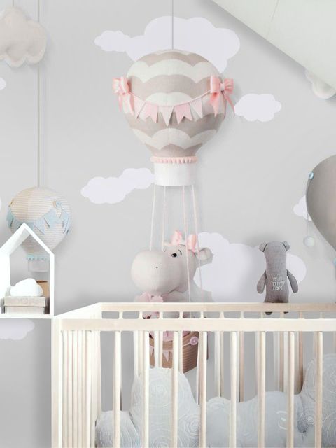 Papier peint petites montgolfières et nuages