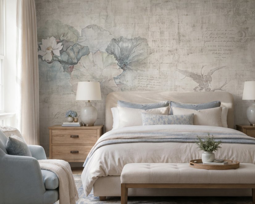 Nostalgic Lotus Flowers Wallpaper Mural