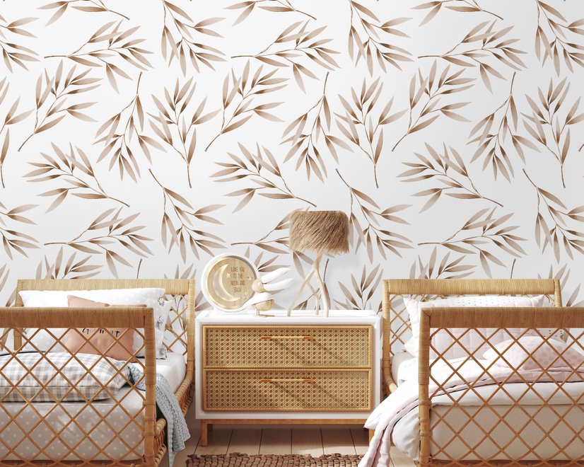 Watercolor Green Olive Leaves Pattern Wallpaper Mural