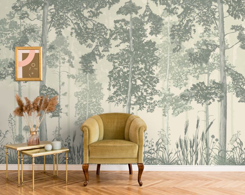 Monochrome Tree Forest Silhouette Wallpaper Mural