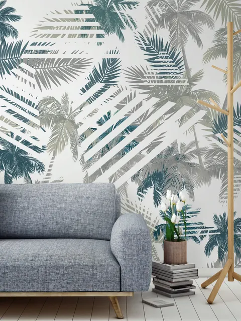 Papier peint panoramique vintage à motif de feuilles tropicales