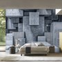 Papier peint panoramique de cubes abstraits gris, style béton, aspect 3D