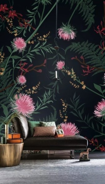 Pink Dandelion and Dark Landscape Wallpaper Mural