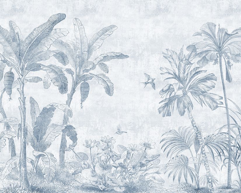 Monochrome Antique Jungle Landscape Wallpaper Mural