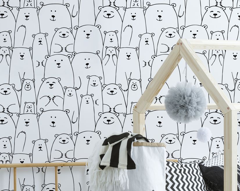 Hand Drawing Kids Cute Bear Art Wallpaper Mural