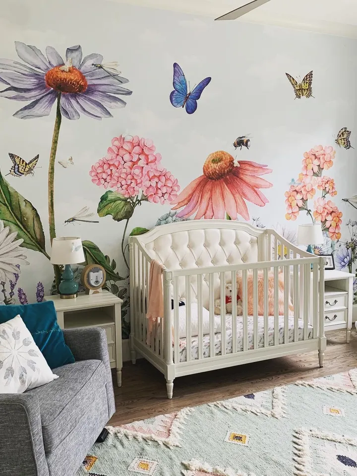 Kids Floral Gardens with Butterflies Wallpaper Mural