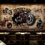 Vintage Motorbike with American Flag Wallpaper Mural