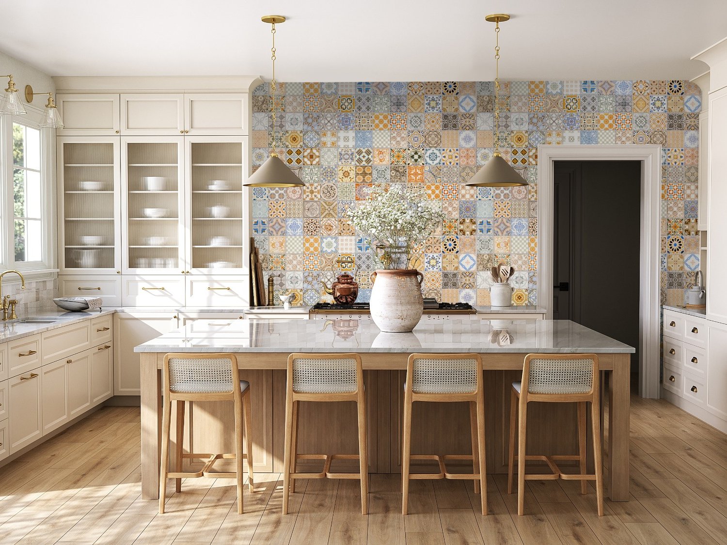 Faux Ceramic Tiles Wallpaper Mural - Peel and Stick