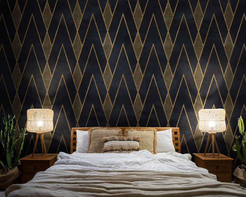 Papier peint lignes triangle art déco fond sombre