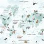 Kids Blue World Map with Cute Animals with Flying Rabbit Wallpaper Mural