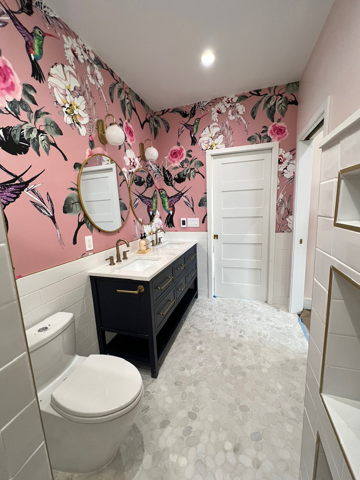 Vintage Pink Floral with Little Birds Wallpaper Mural