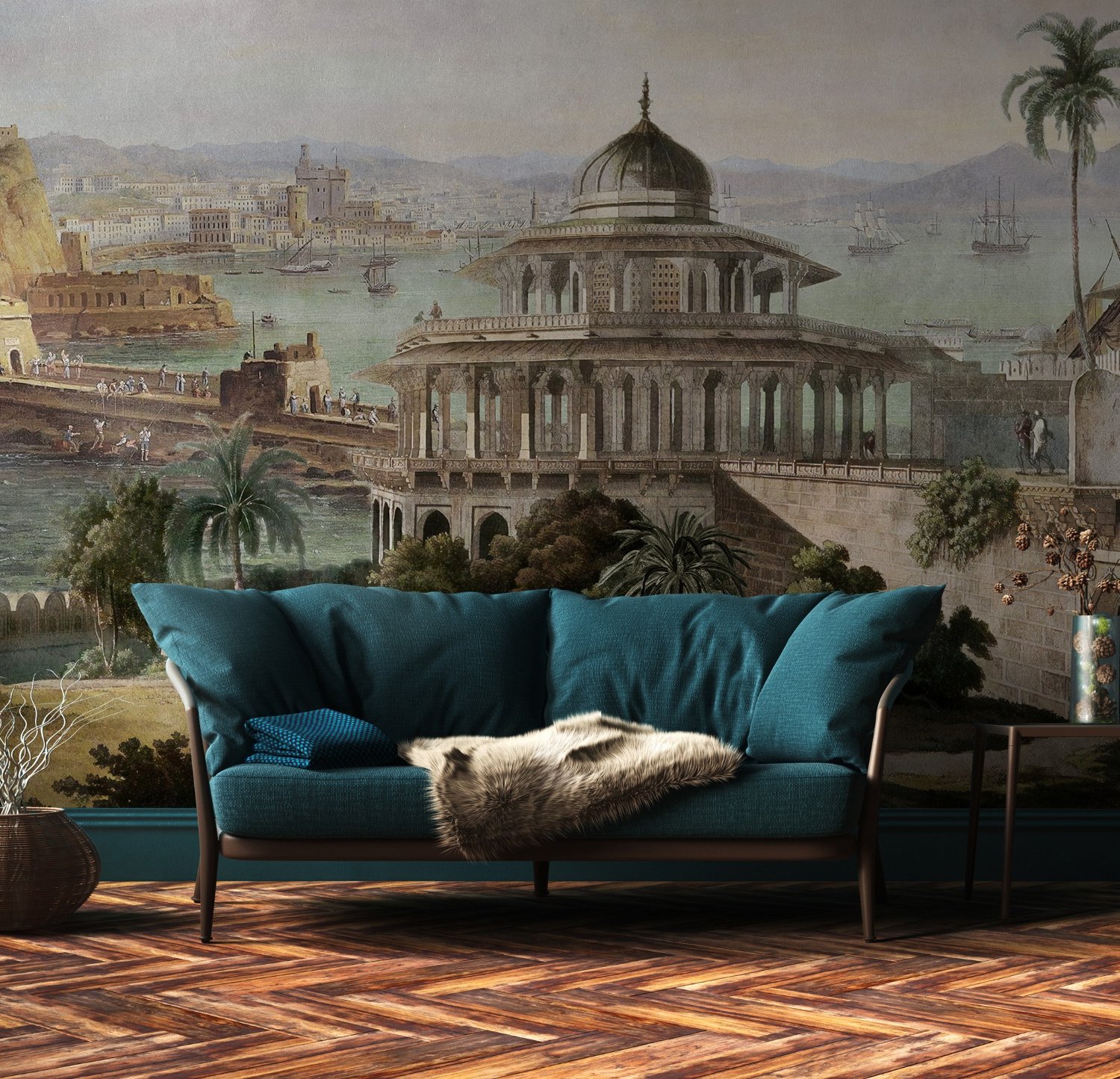 Old City Landscape with Castle Historical Wallpaper Mural - Peel and Stick