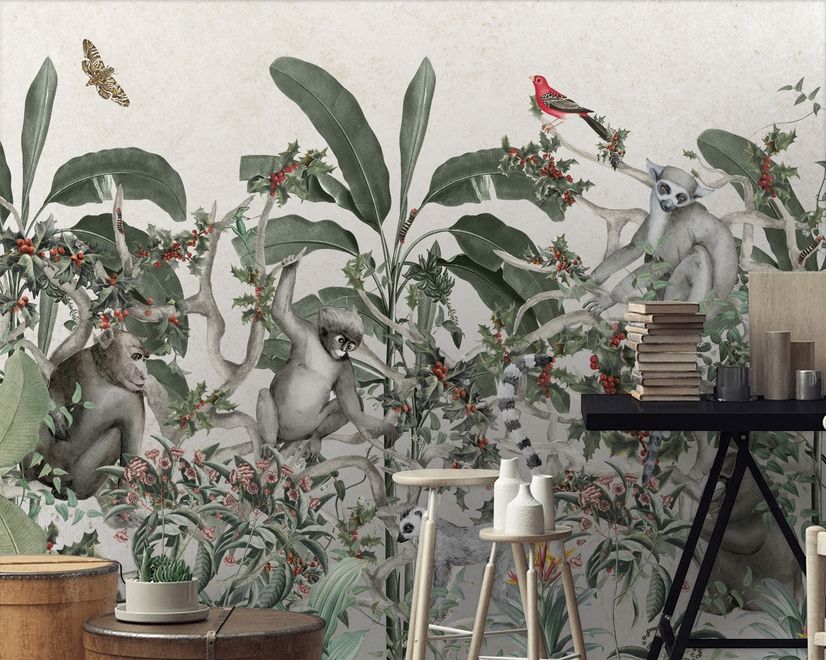 Forest with Monkey and Lemur Wallpaper Mural