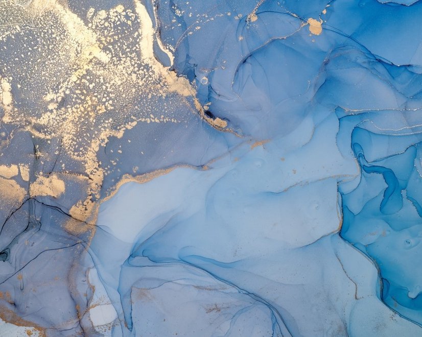 Papier Peint Panoramique Imprimé Marbre Bleu et Doré