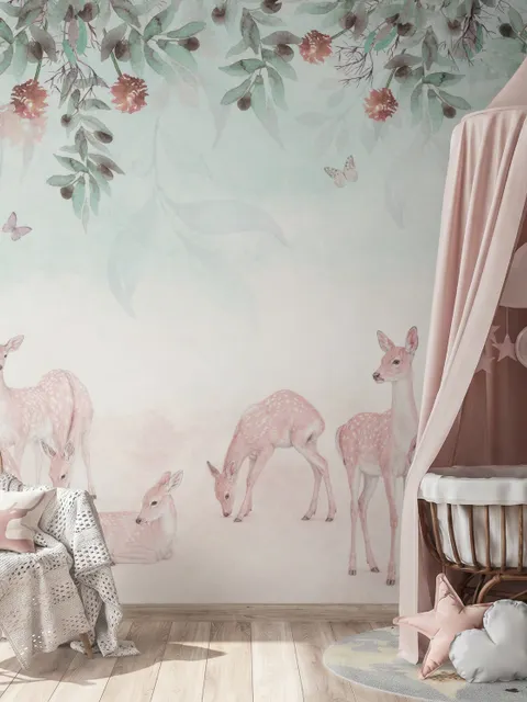 Deer in the Floral Garden Wallpaper Mural