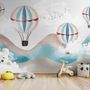 Kids Blue Brown Mountainscape with Hot Air Balloon Wallpaper Mural