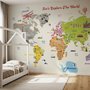 Papier Peint Panoramique Éducatif et Coloré pour Enfants avec Carte du Monde