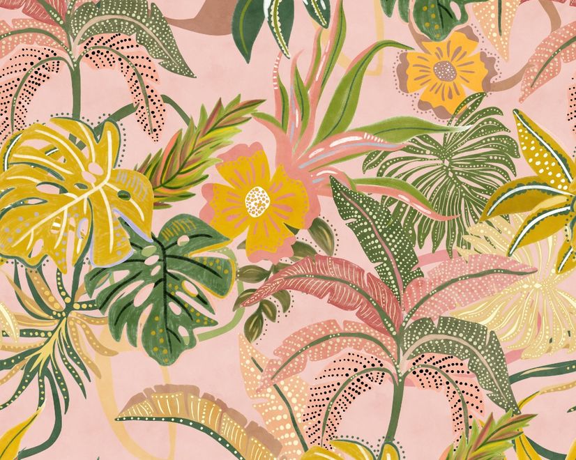 Watercolor Colorful Summer Tropical Leaf Wallpaper Mural
