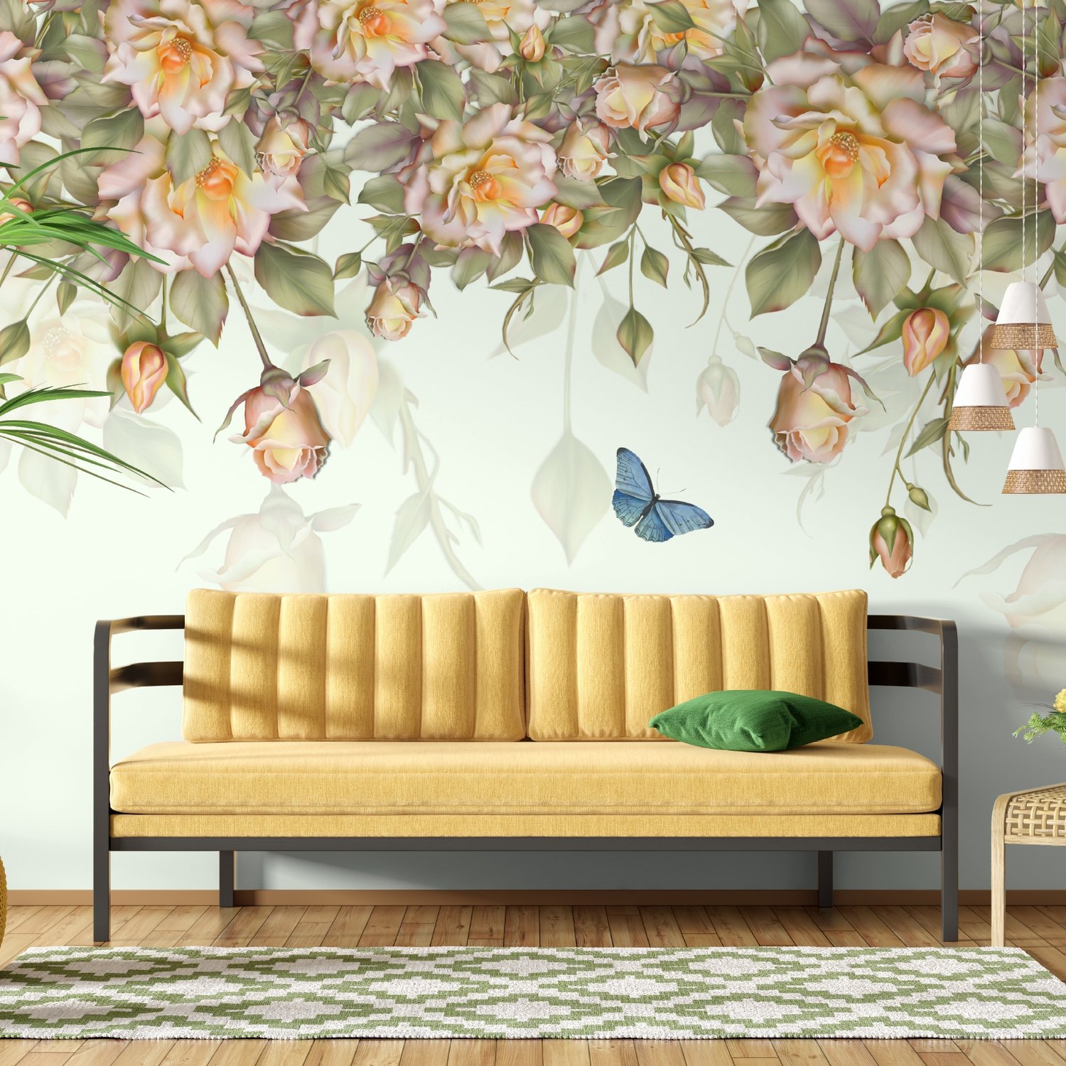 Vintage Orange Roses Wallpaper Mural - Peel and Stick