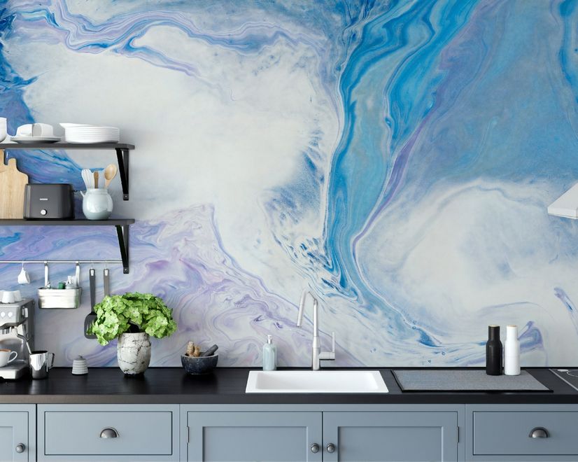 Abstract Turquoise Wave Pattern Wallpaper Mural