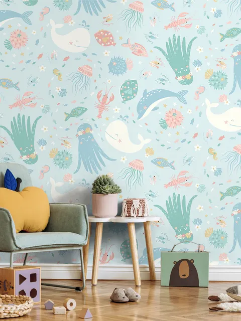 Pastel Underwater Adventure Sea Life Wallpaper Mural