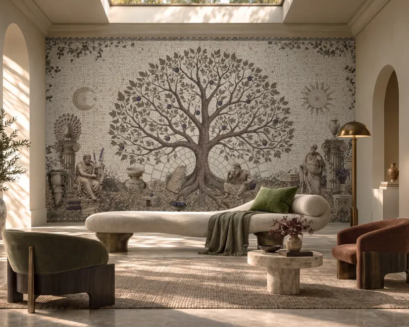Ancient Roman Garden Tree With Mosaic Art Wallpaper Mural 