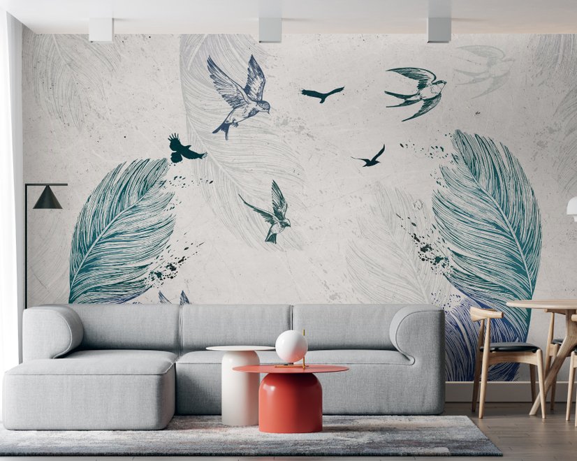 Birds and Feathers Wallpaper Mural