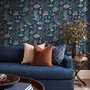 Aquarium fish tank wallpaper repeat with tropical fish, coral, seaweed, shells and bubbles on deep navy blue