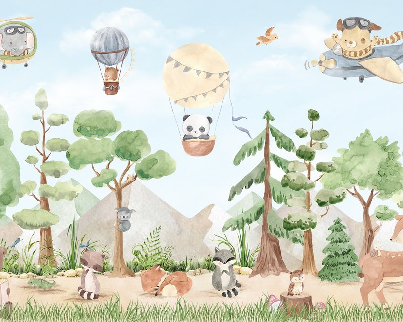 Kids Forest Animals with Flying Animals Wallpaper Mural