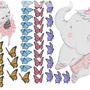 Kids Pink Ballerine Elephant and Bunny with Little Butterflies Wall Decal Sticker