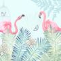 Vintage Pink Flamingo with Tropical Leaves Wallpaper Mural