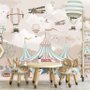 Papier peint panoramique cirque de dessin animé pour enfants avec montgolfière