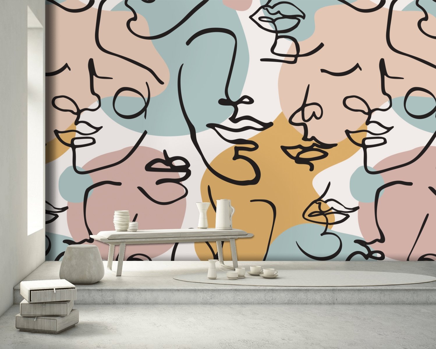 Colorful Abstract Charming Faces Wallpaper Mural - Peel and Stick
