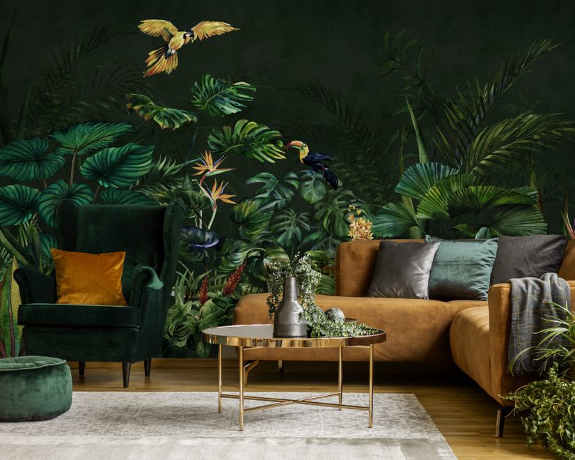 Dark Tropical Plants Wallpaper Mural