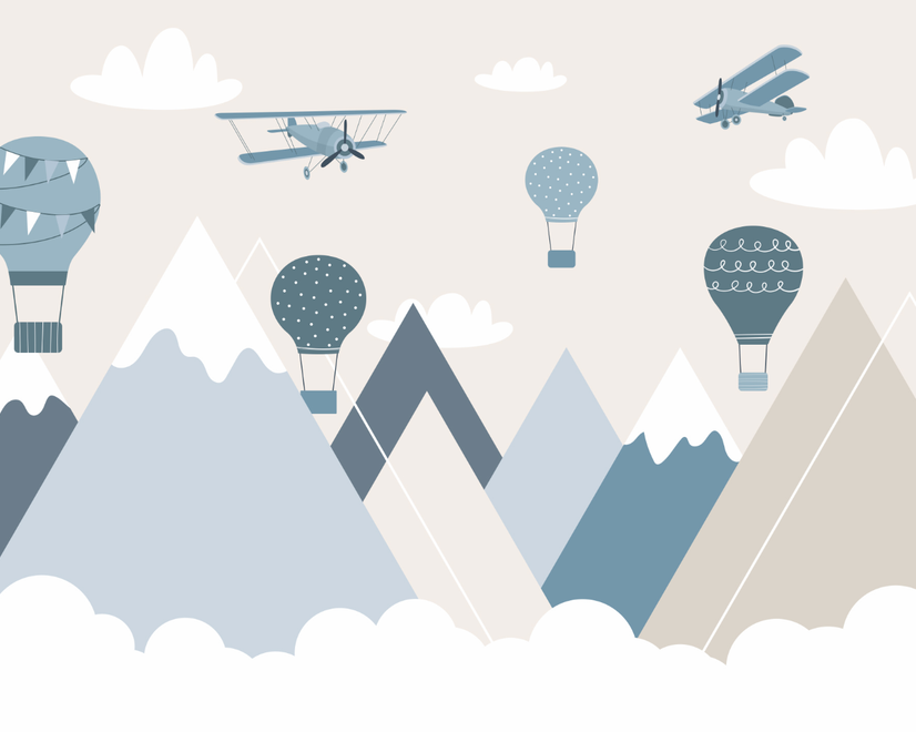 Nursery Mountain Landscape with Hot Air Balloons Wallpaper Mural