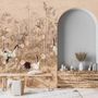 Paysage chinois de pivoines et de bambous avec oiseaux grues