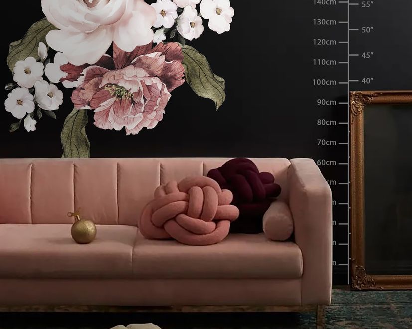 Pink Rose Red Peony Floral Bouqet Wall Decal Sticker
