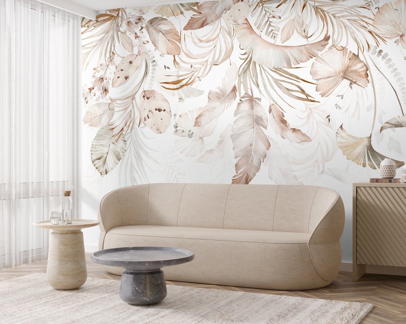 Boho Abstract Banana Leaf Art Wallpaper Mural