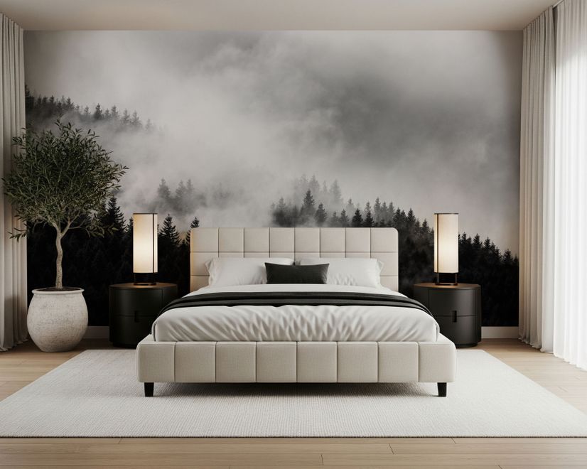 Misty Dark Forest Landscape Wallpaper Mural
