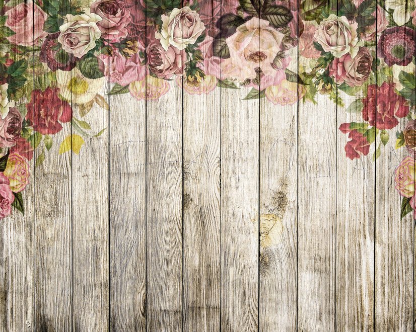Vintage Blumen mit Holz Fototapete