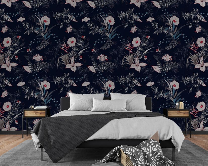 Retro Dark Flowers Wallpaper Mural