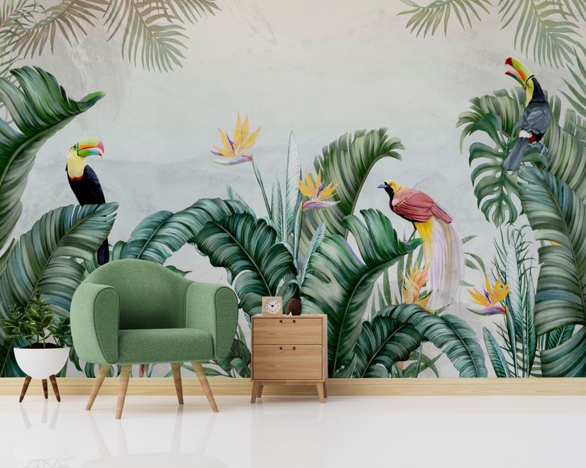 Toucans and Tropical Rainforest Wallpaper Mural