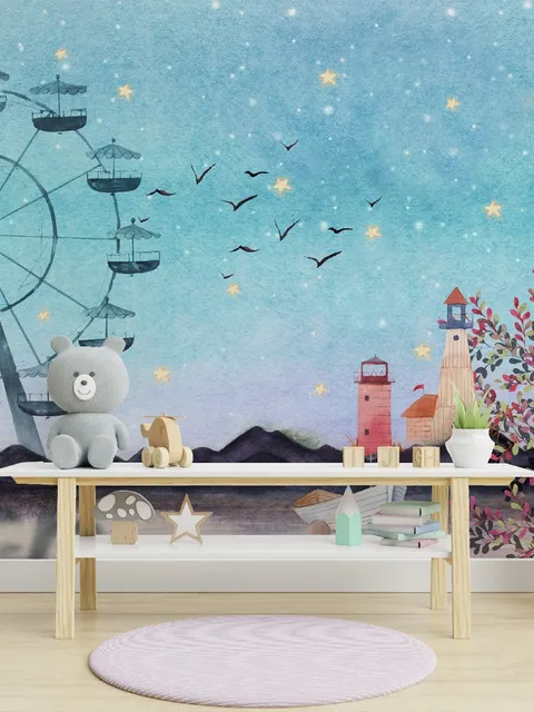 Sea Landscape with Ferris Wheel Wallpaper Mural