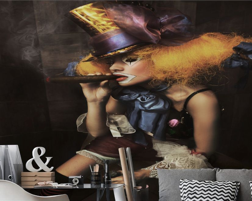 Girl Clown with a Cigar Wallpaper Mural