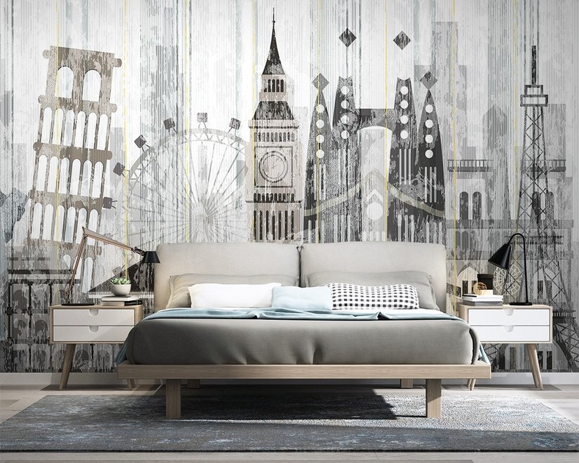 Watercolor City Famous Place Wallpaper Mural