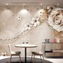 Dark Rose and Daisy Floral Wallpaper Mural