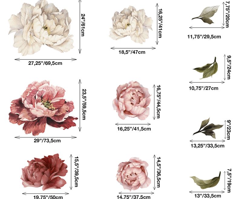 Soft Red Peony Floral Wall Decal Sticker