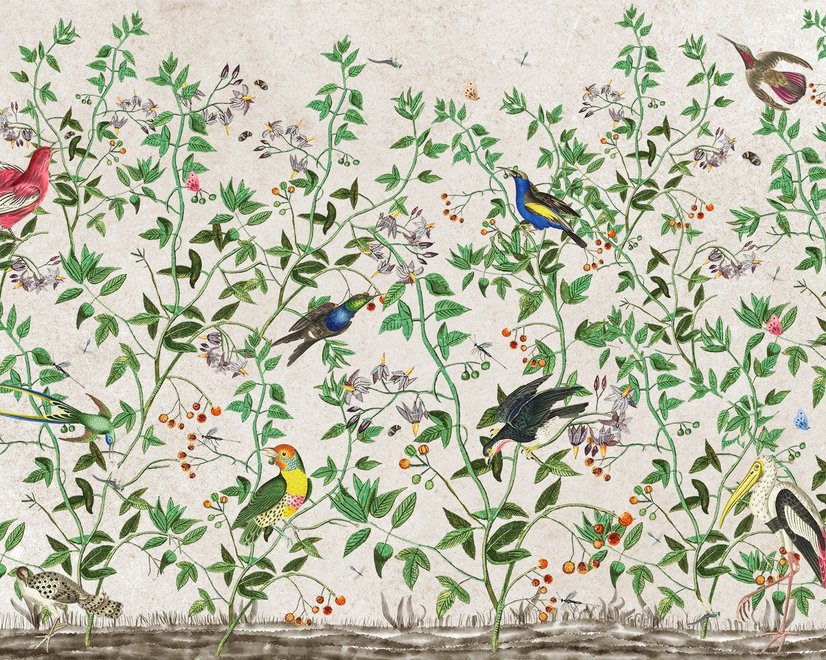 Papier peint feuilles vertes tropicales cigogne canard