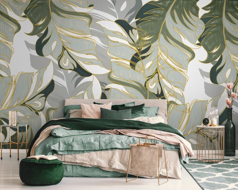 Papier peint panoramique de feuilles fraîches tropicales